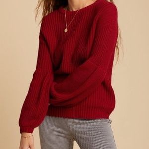 AMUSE SOCIETY Red Puff Sleeve Oversized Sweater S